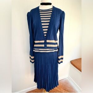 VTG St. John by Marie 1980’s Knit Suit Jacket Skirt Top Stripe Pleated Vintage